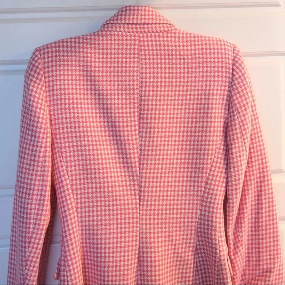 Zara Pink and White Tailored Houndstooth Women’s Blazer - Picture 7 of 9
